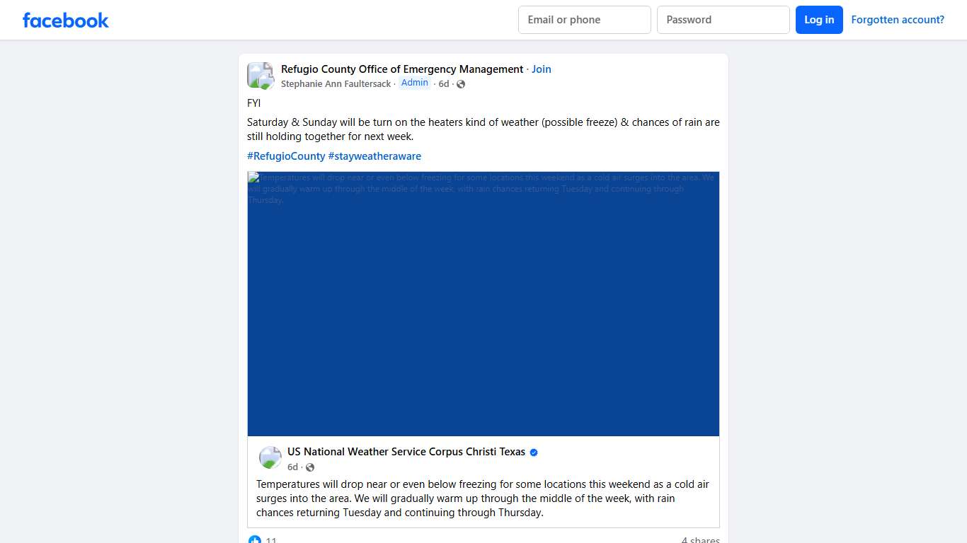 Refugio County Office of Emergency Management FYI Facebook